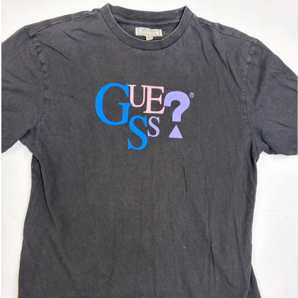 Guess Originals Mens Black Multi Color Logo T-Shirt Size M Colorful Typography